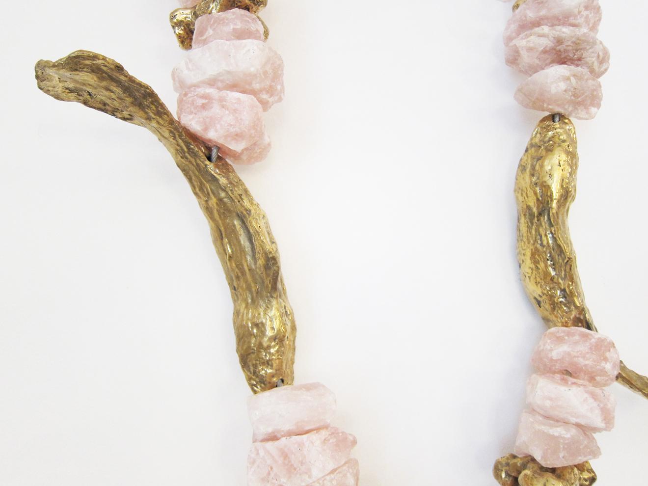 Pink or Rose Quartz and Bronze Necklace Wall Sculpture 1