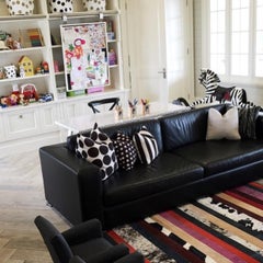 Pink, Orange, Black & White Stripes Customizable Nueva Raya Cowhide Rug Medium