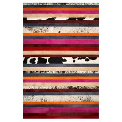 Pink, Orange, Black & White Stripes Customizable Nueva Raya Cowhide Rug XX-Large