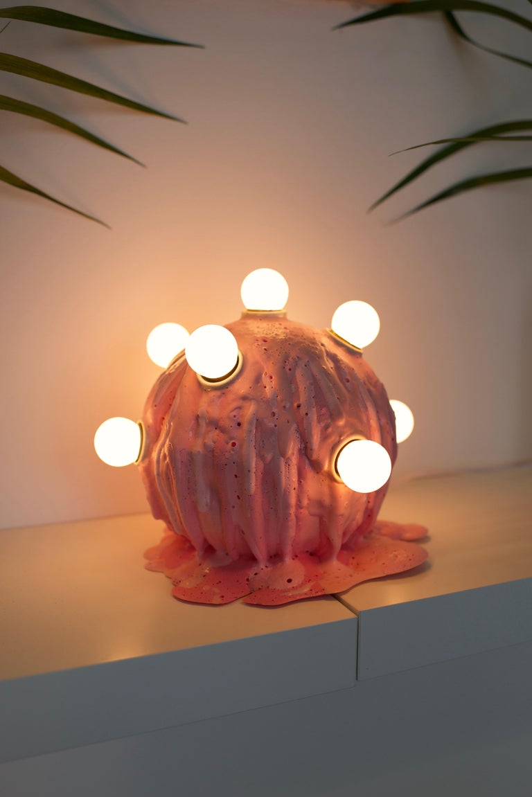 Modern Pink Orb Expandable Foam Table Lamp For Sale