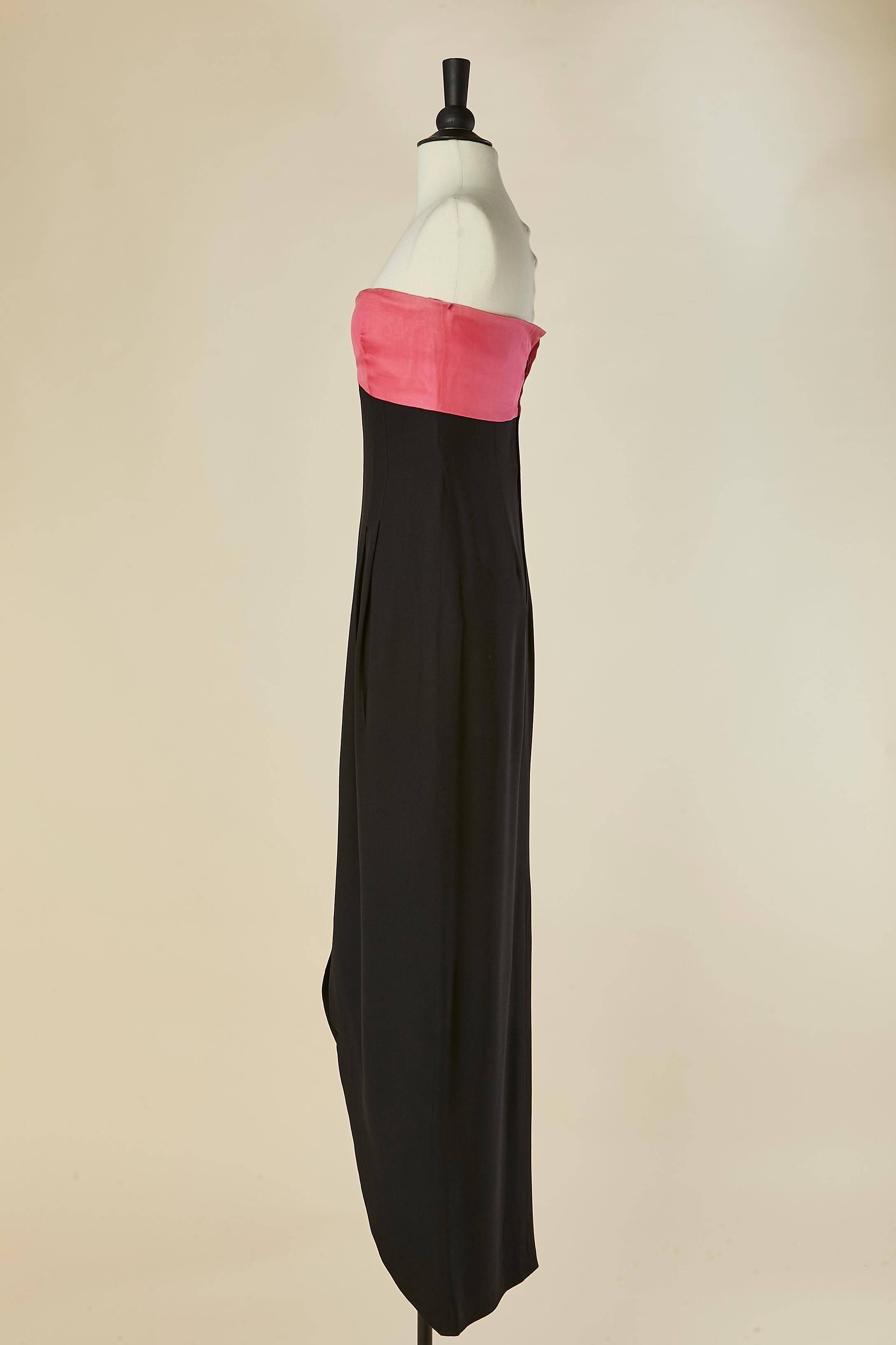 Robe de soirée à bustier en organdi rose et crêpe noir GUY LAROCHE Circa 1980's Pour femmes en vente