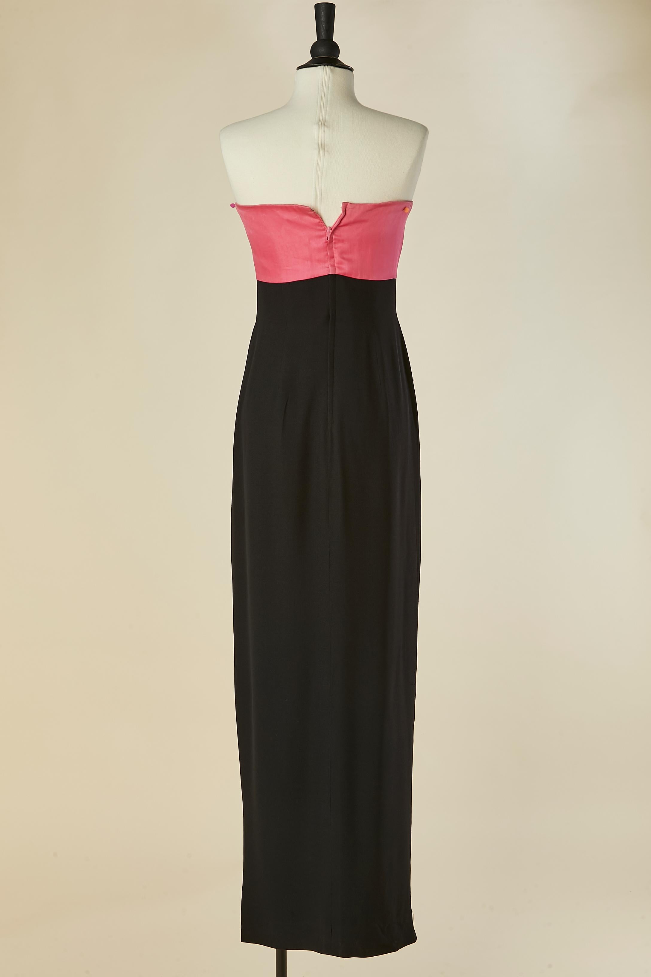 Robe de soirée à bustier en organdi rose et crêpe noir GUY LAROCHE Circa 1980's en vente 1