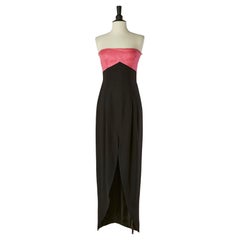 Pink organdy and black crepe bustier evening dress GUY LAROCHE Circa 1980's