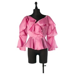Blusa de organza rosa con volantes de Bill Blass for Neiman Marcus