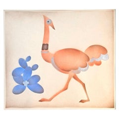 "Struzzo rosa", Quadro Art Déco, Gouache, William Hentschel, Artista Rookwood
