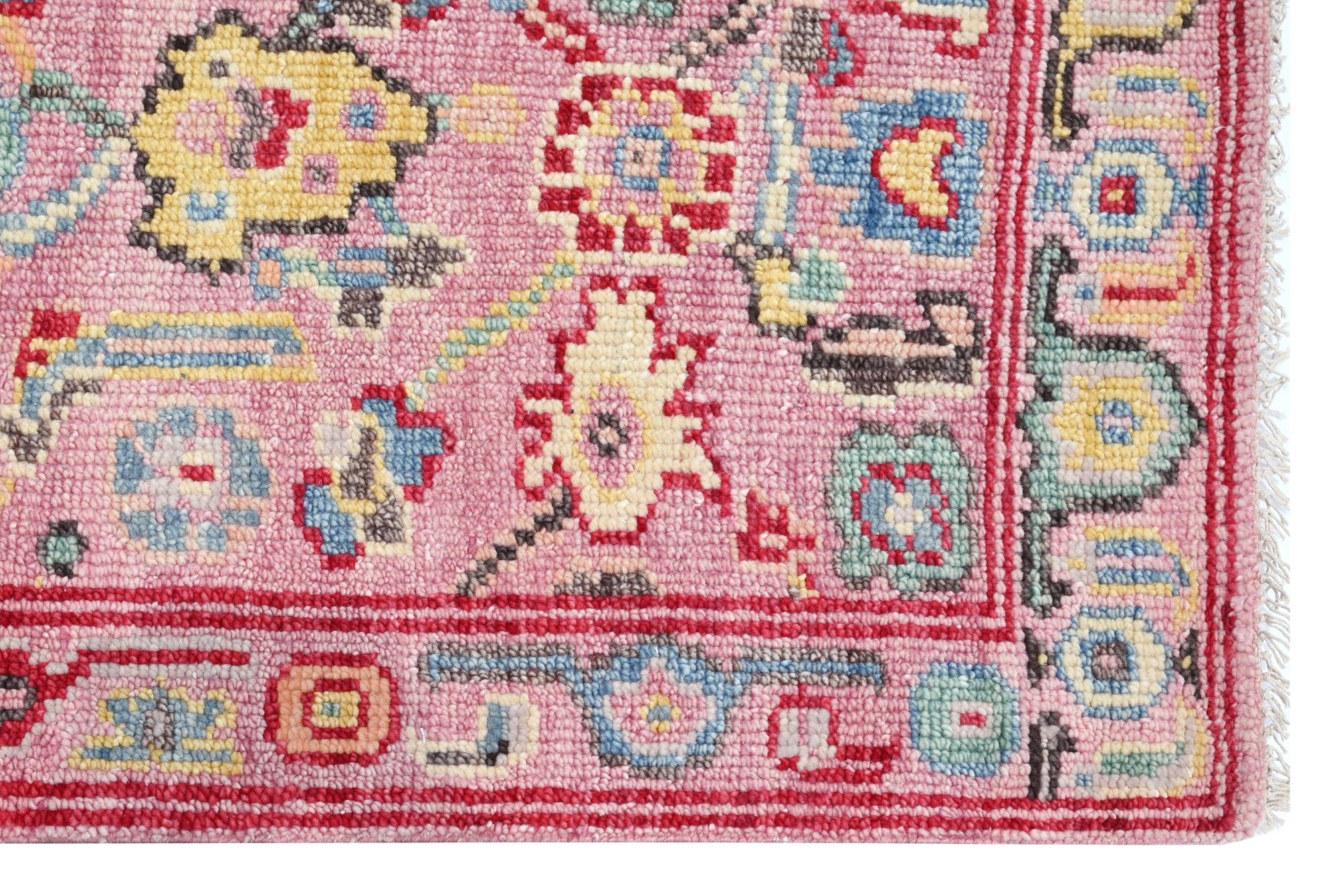 Contemporary Pink Oushak Runner For Sale