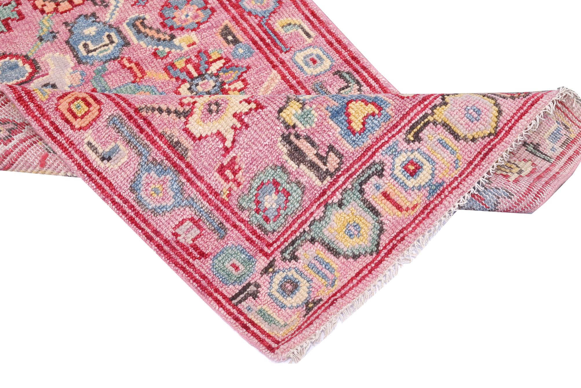 Wool Pink Oushak Runner For Sale