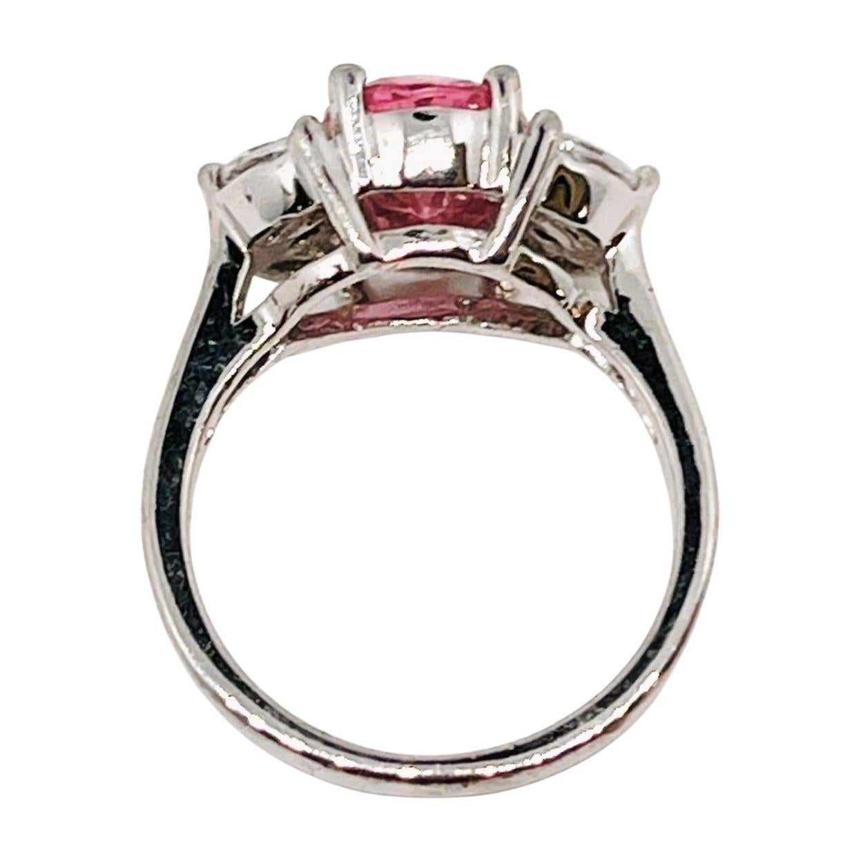 Pink Oval Cut CZ Silver Ring, October Birthstone, Clear Marquise Accent Stones For Sale 3