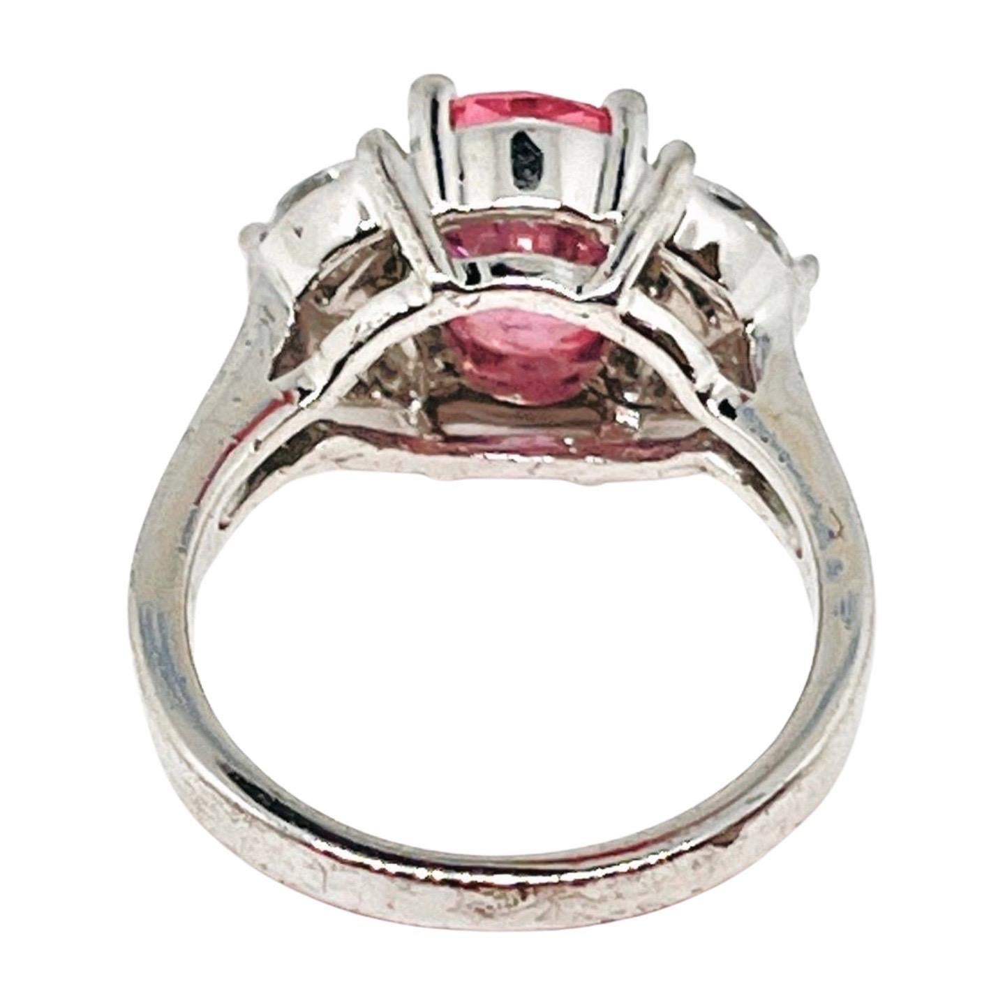 Pink Oval Cut CZ Silver Ring, October Birthstone, Clear Marquise Accent Stones For Sale 4