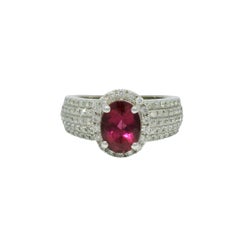 Pink Oval Gemstone & 5-Row Diamond 14-Karat Halo Ring In Stock