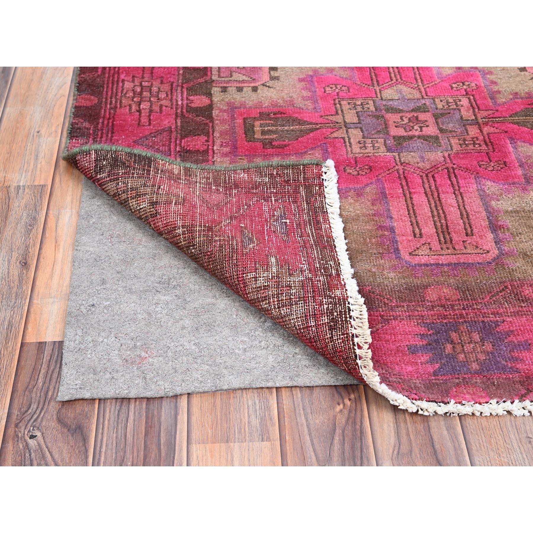 Hand-Knotted Pink Overdyed Old Northwest Persian Hand Knotted Rustic Look Wool Runner Rug For Sale