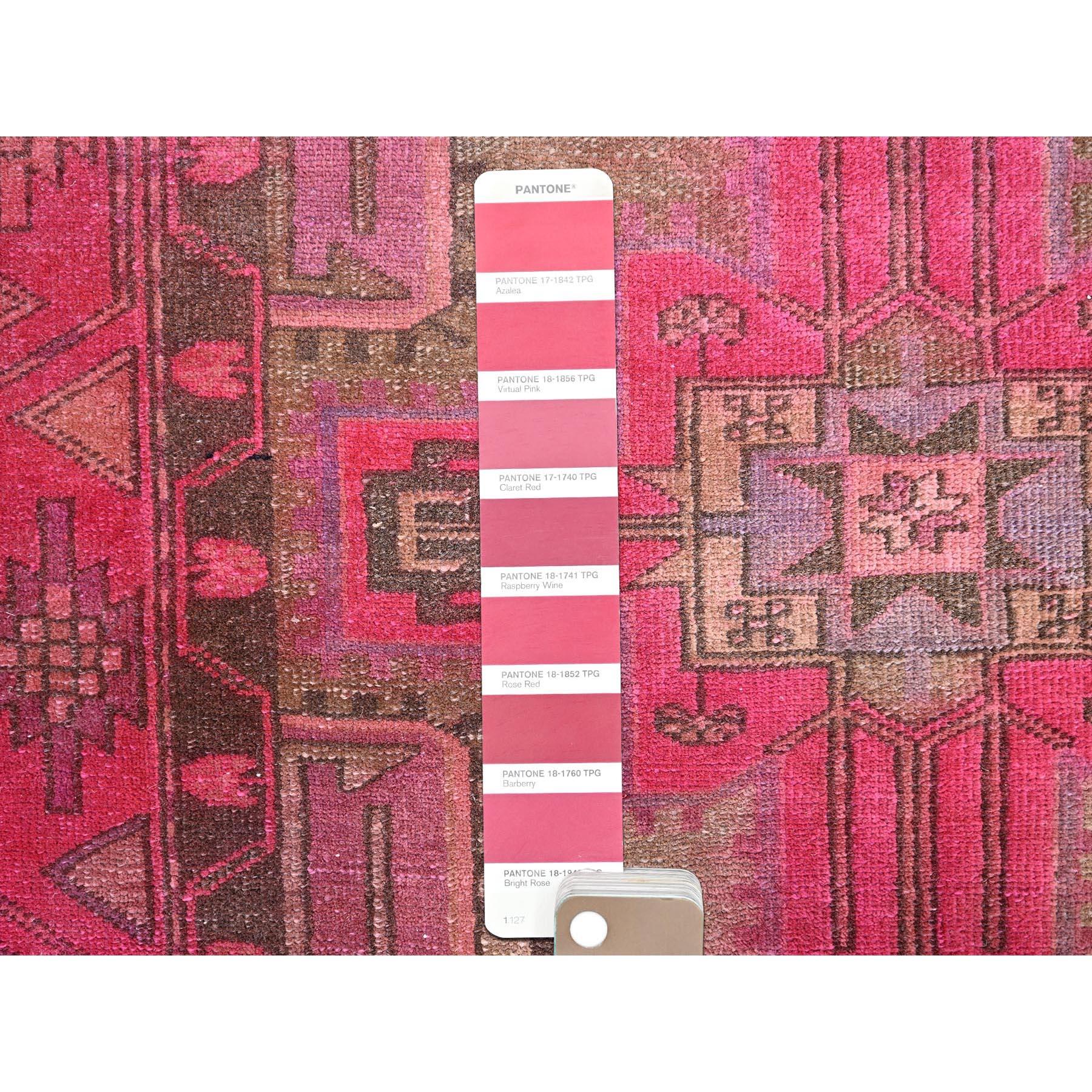 Pink Overdyed Old Northwest Persian Hand Knotted Rustic Look Wool Runner Rug In Good Condition For Sale In Carlstadt, NJ