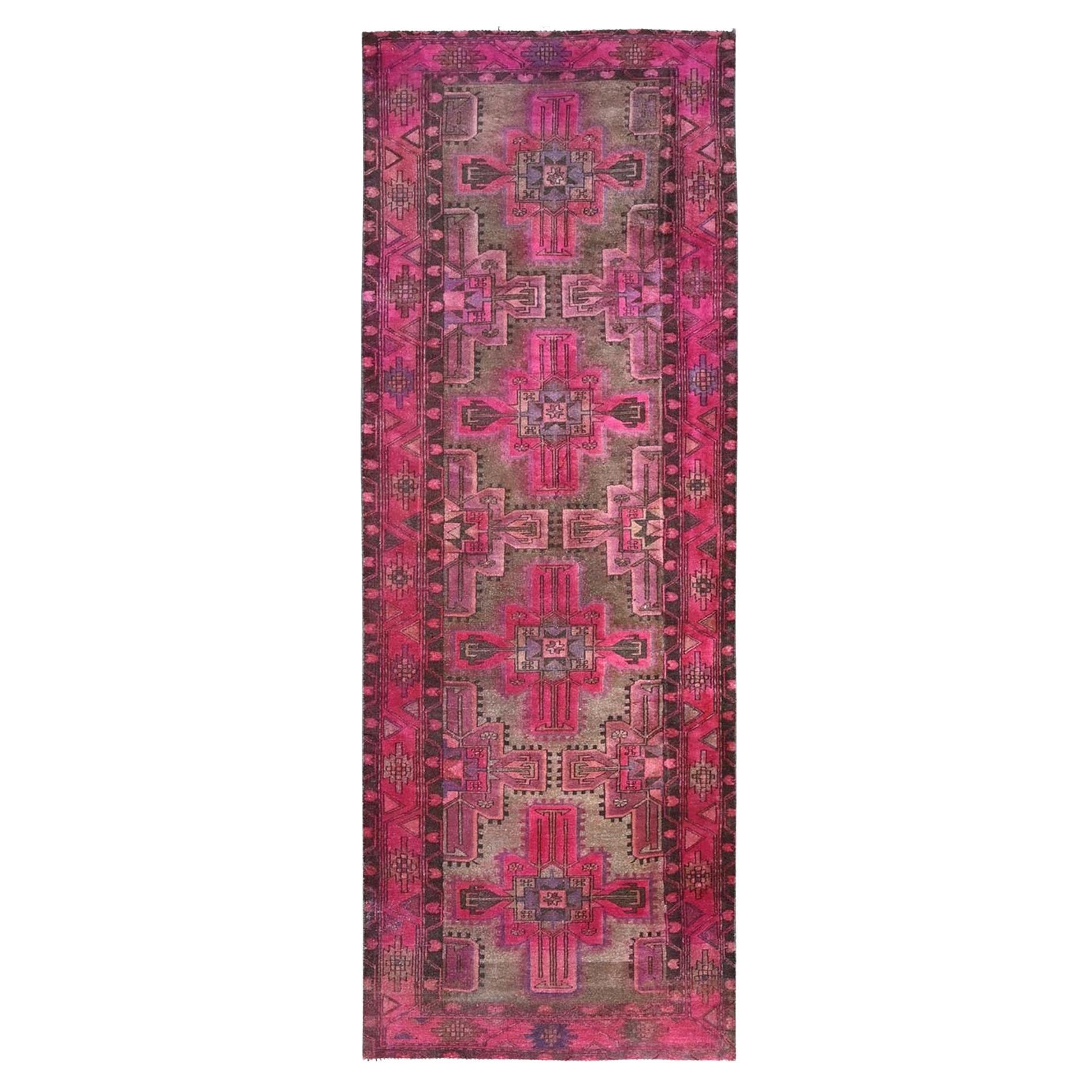 Pink Overdyed Old Northwest Persian Hand Knotted Rustic Look Wool Runner Rug