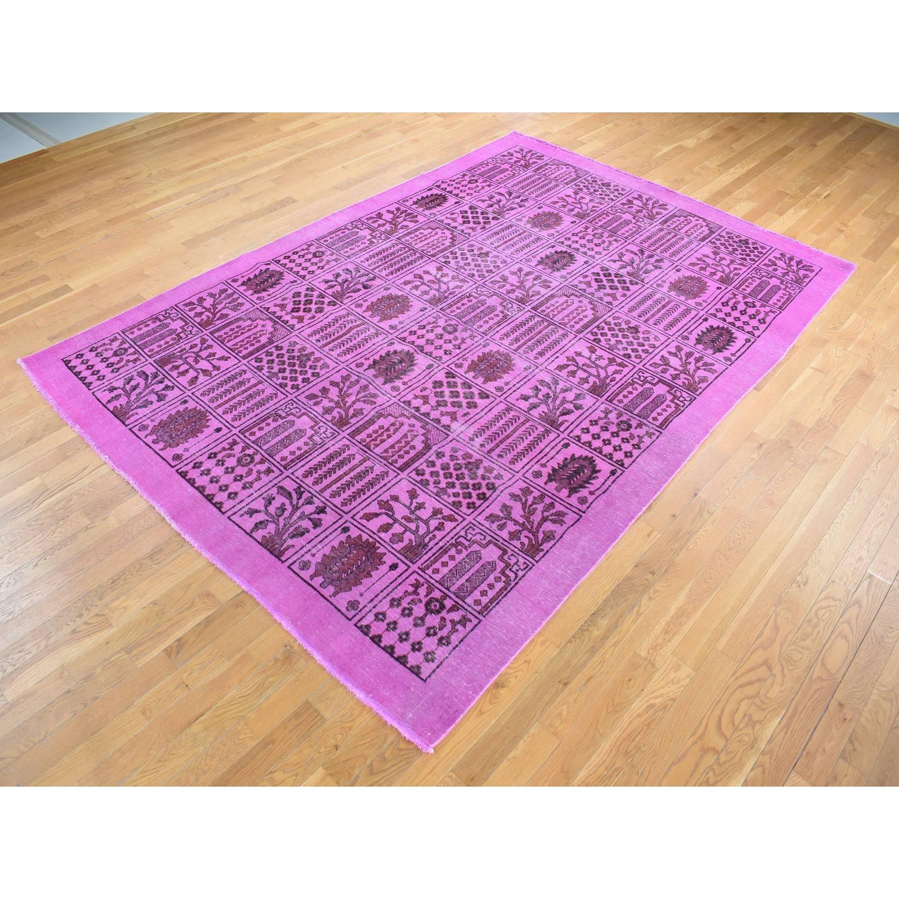 Medieval Pink Overdyed Vintage Persian Bakhtiari Garden Design Pure Wool Hand Knotted Rug For Sale