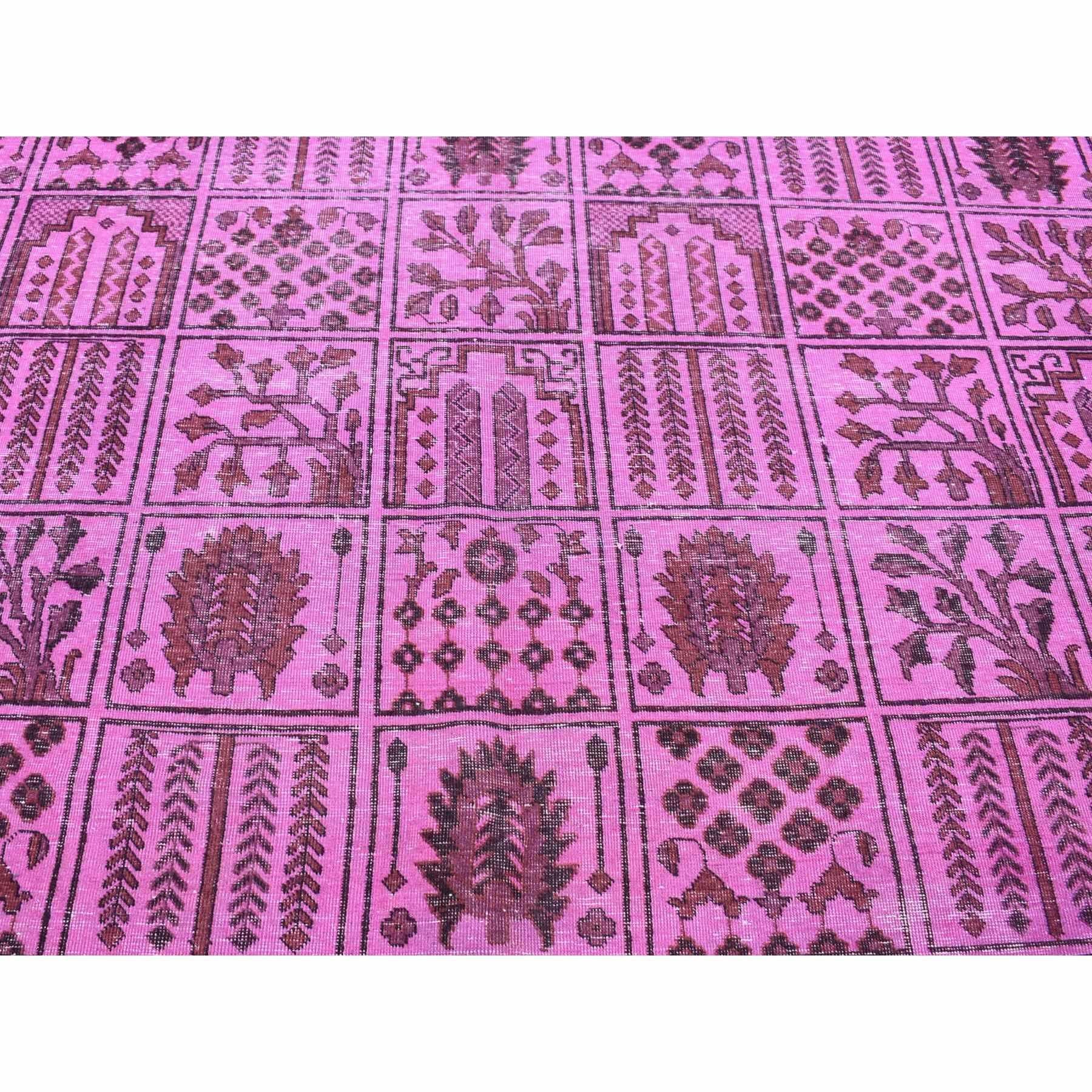 Pink Overdyed Vintage Persian Bakhtiari Garden Design Pure Wool Hand Knotted Rug For Sale 2