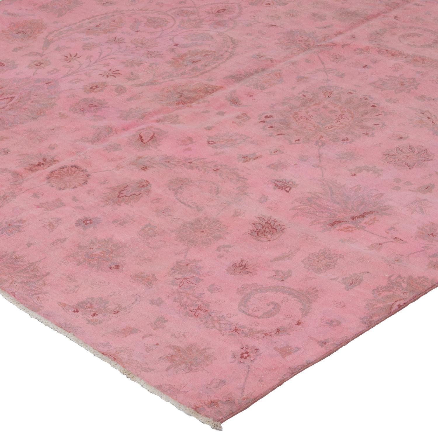 Rosa Overdyed-Wollteppich - 6'8