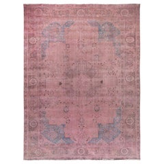 Vintage Pink Overdyed Worn Down Persian Tabriz Pure Wool Hand Knotted Oriental Rug