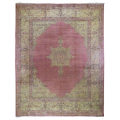 Pink Oversized Antique Turkish Sivas Even Wear Hand Knotted Oriental Rug