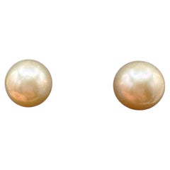 Orecchini di perle rosa oversize in oro bianco 14K 7,2mm 7,4mm Nuovo