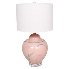 Rosa bemalte Glas-Tischlampe