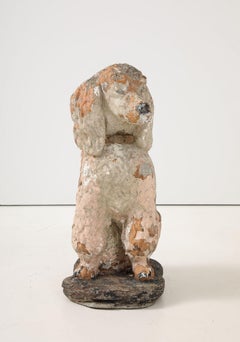 Pink Painted Reconstituted Stone Dog Poodle Garden Ornament, France 20th Century