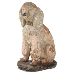 Pink Painted Reconstituted Stone Dog Poodle Garden Ornament, France 20th Century