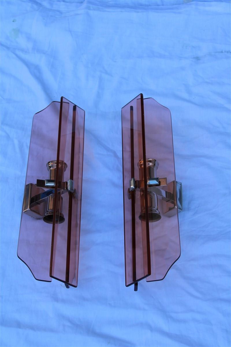Pink pair of sconces Veca design Italian design Crystall. 1960s.