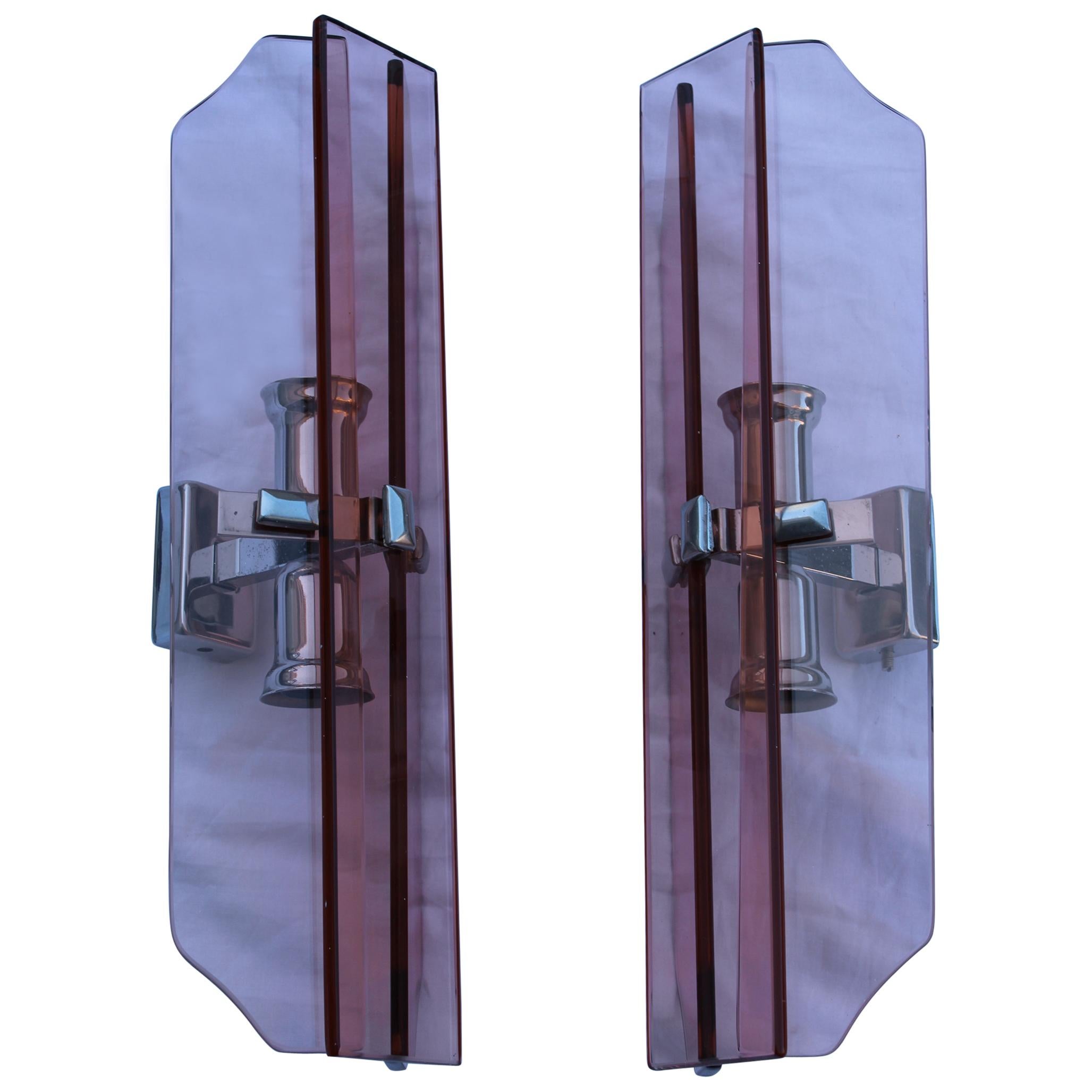 Pink Pair of Sconces Veca Design Italian Design Crystall, 1960s