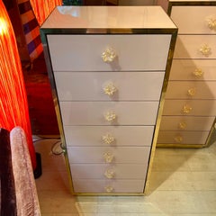 Pink Pale Chest of Drawers with Murano Glass Flower Handles by Pandora Decor