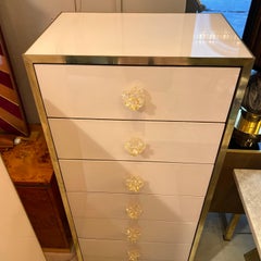 Pink Pale Murano Glass Commodes and Chests of Drawers with Brass Accents