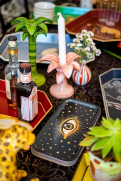 Pink Palm Trees Candlesticks Hand Painted Made in Italy Set of 2