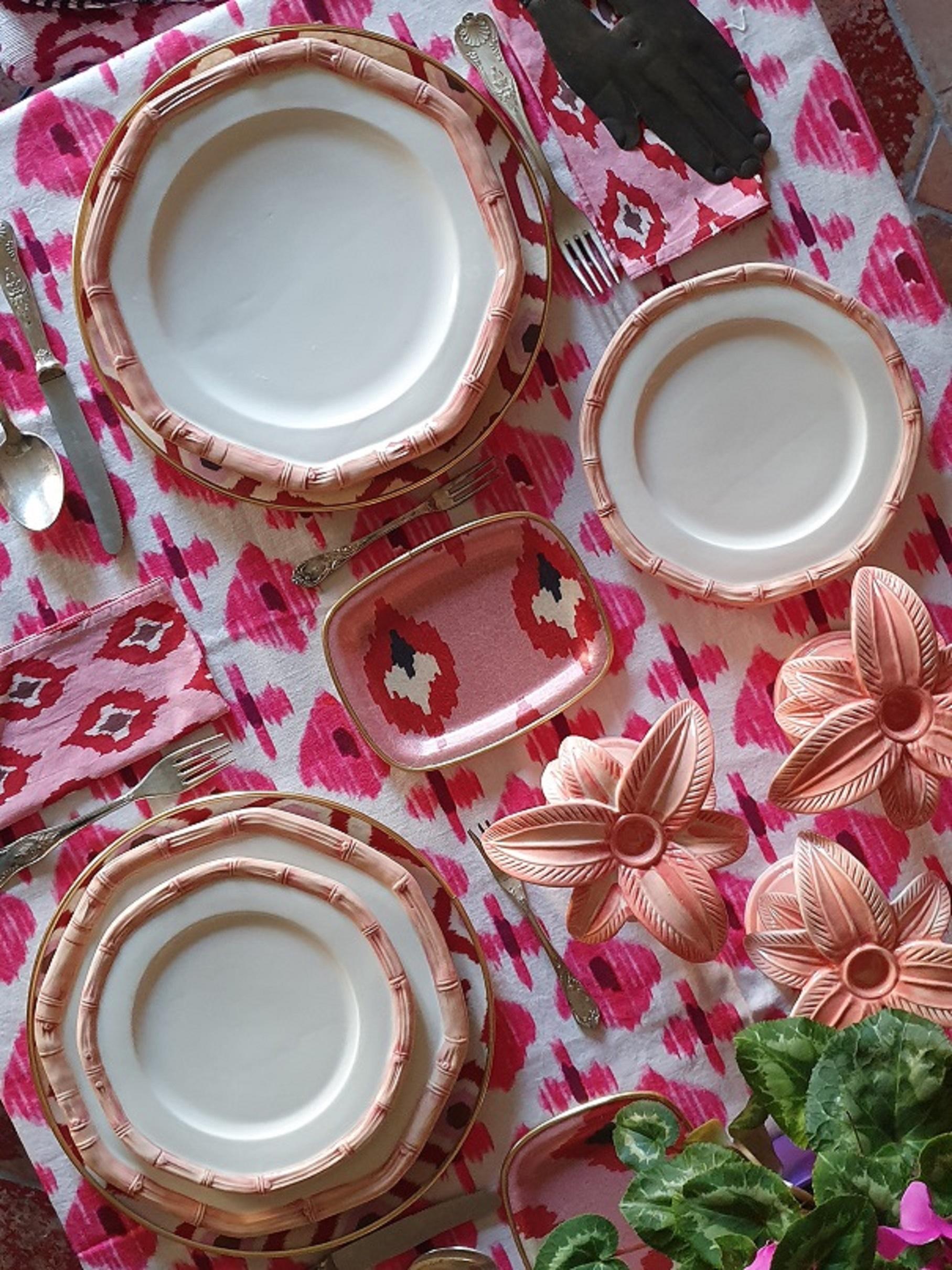 Set von 2 rosa Palmen-Kerzenständern, handbemalt, hergestellt in Italien im Zustand „Neu“ im Angebot in ROCCAVIVARA CB, IT
