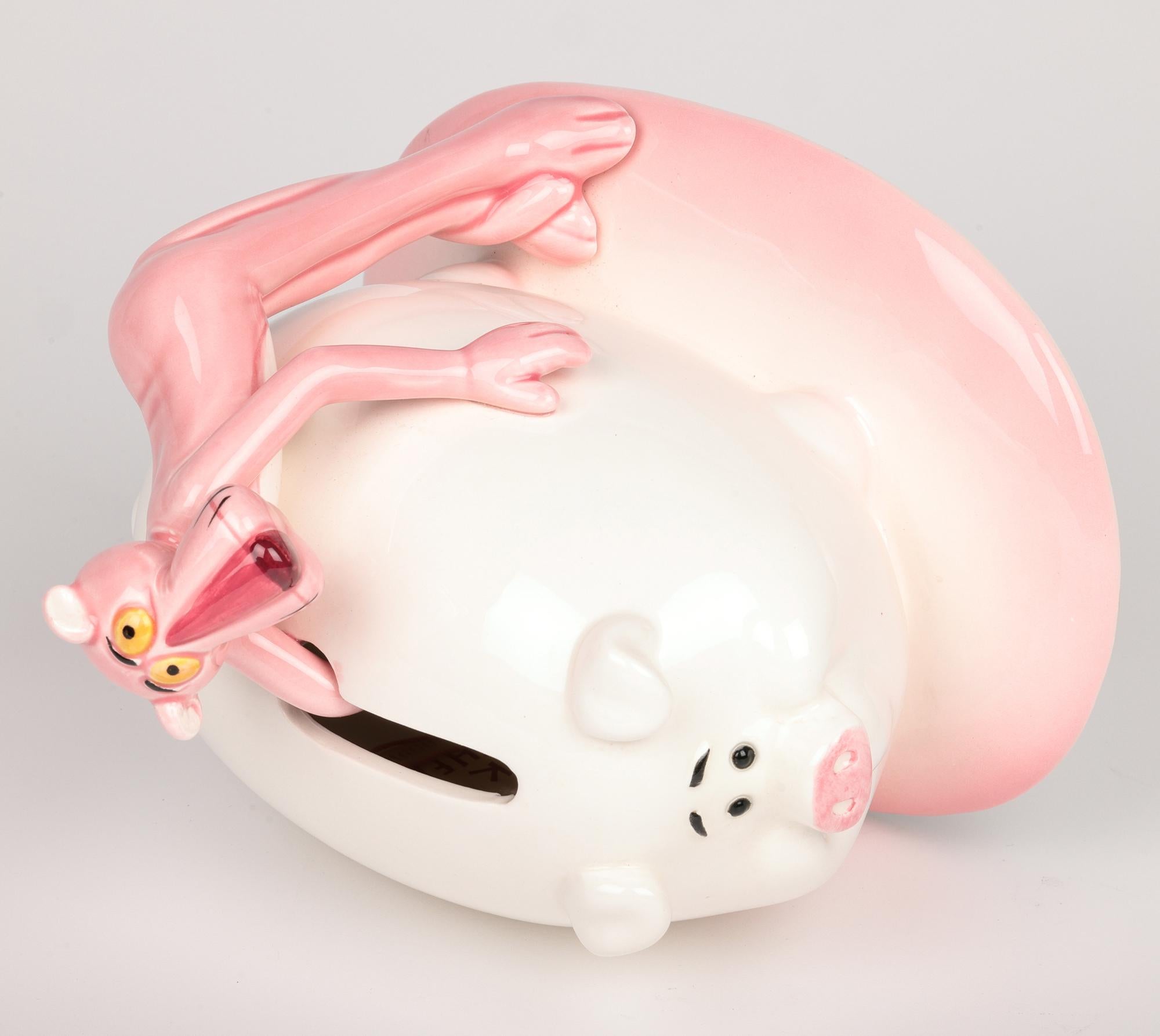 Late 20th Century Pink Panther Collection Royal Orleans Pottery Pig Money Box For Sale