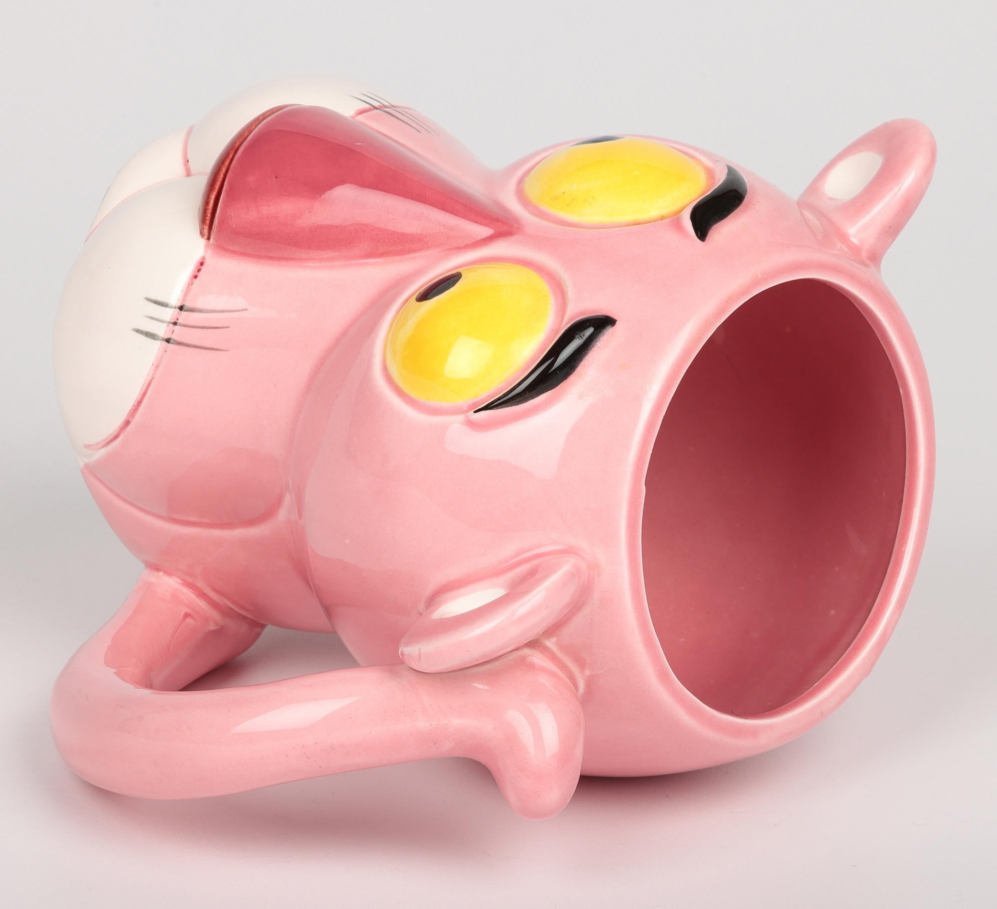 Late 20th Century Pink Panther Collection Royal Orleans Pottery Pink Panther Character Mug For Sale
