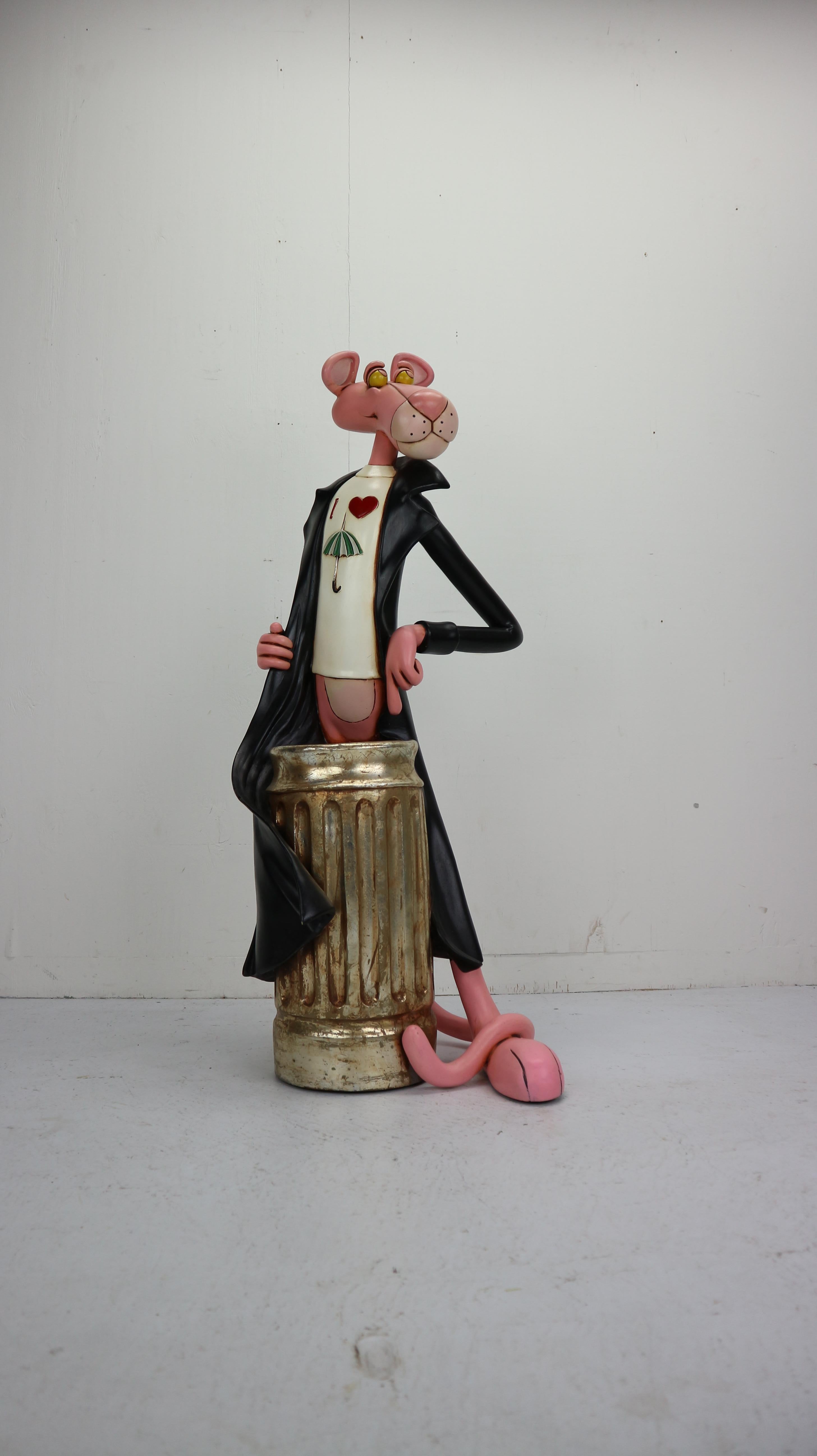 Very rare Pink Panther umbrella stand made of polyester. 
Nice details and very decorative. Hand painted and limited made.