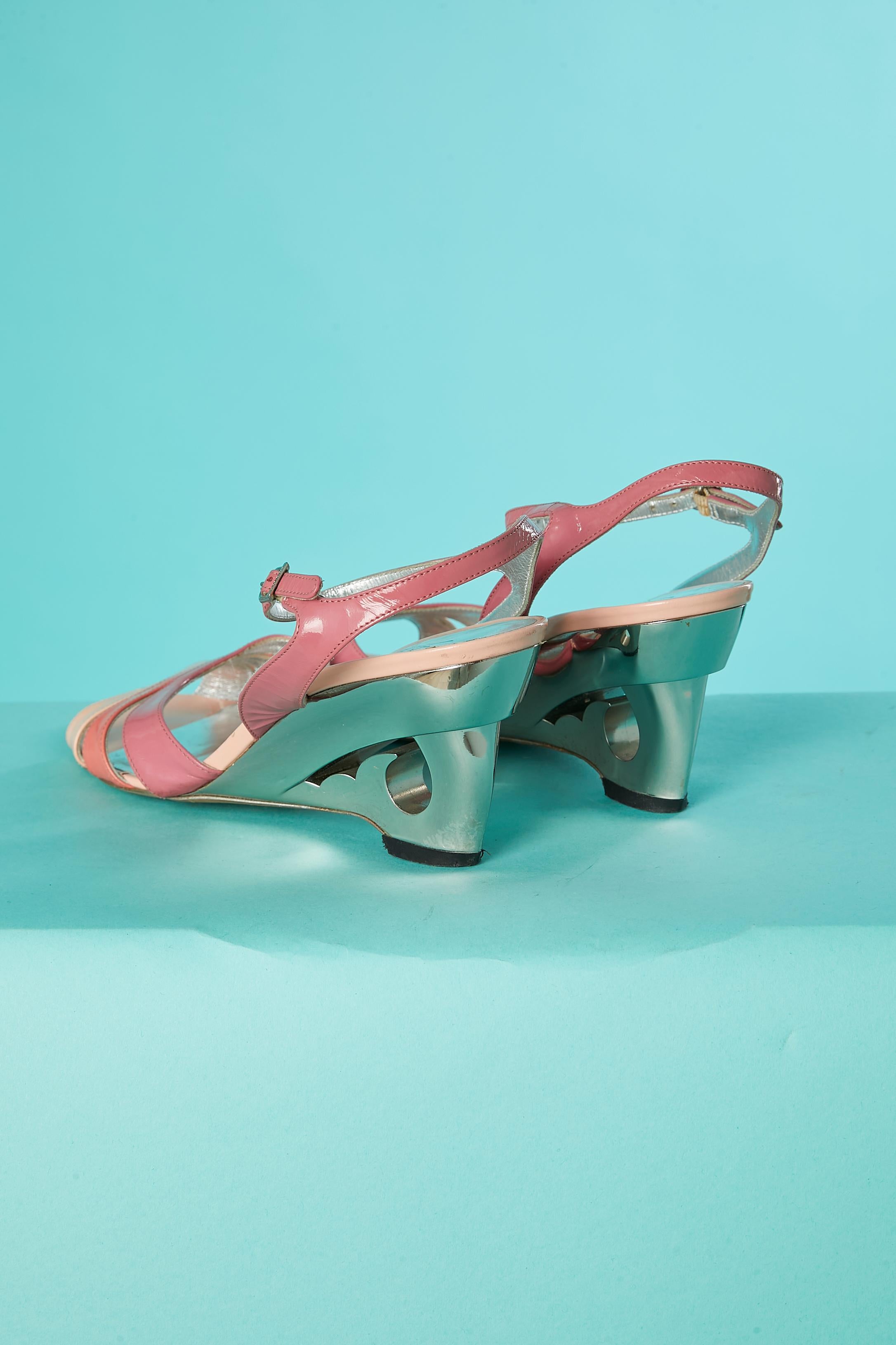 Gray Pink patent leather sandals with sculpture heel Emilio Pucci  For Sale