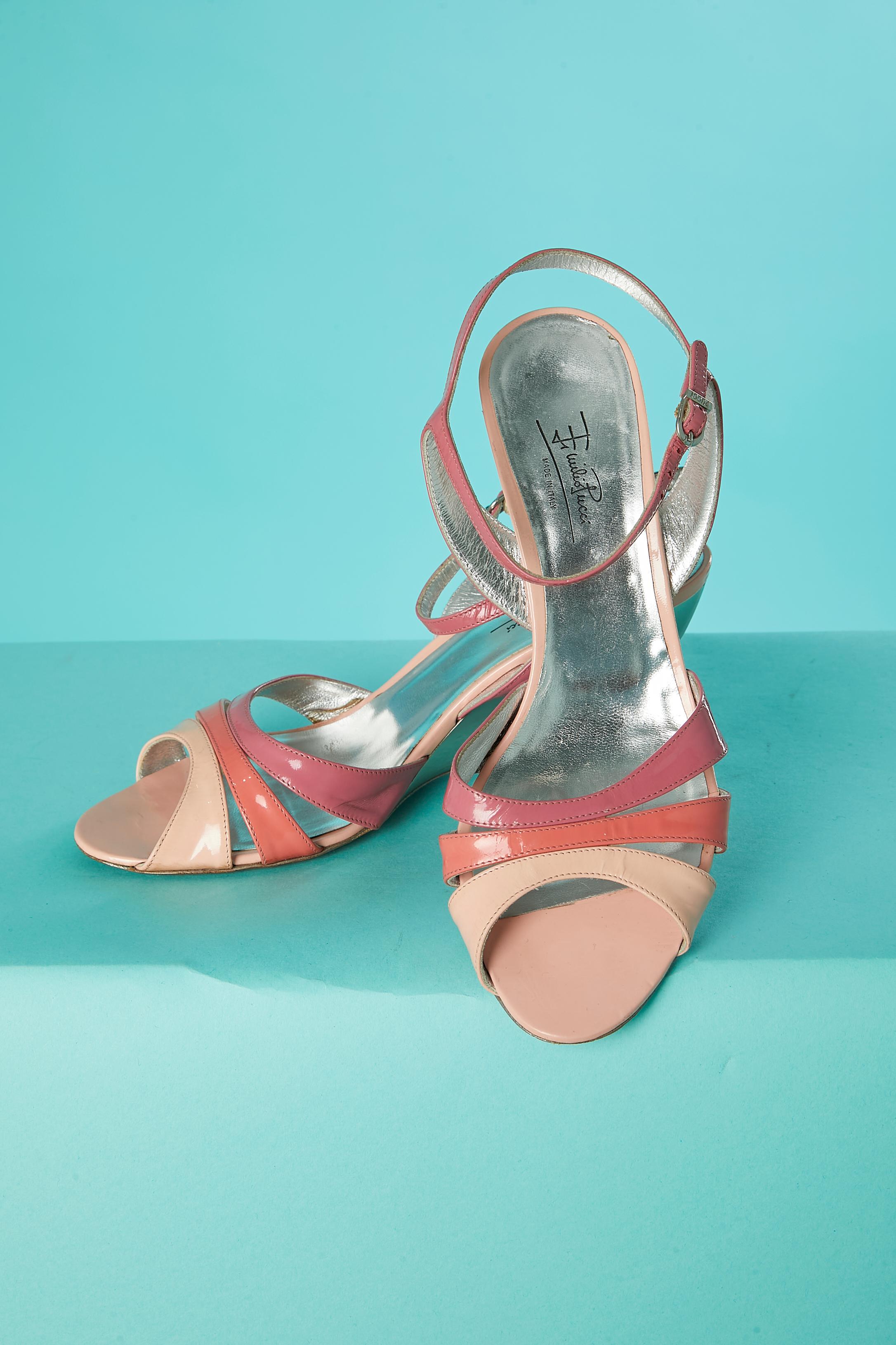 Pink patent leather sandals with sculpture heel Emilio Pucci  In Excellent Condition For Sale In Saint-Ouen-Sur-Seine, FR