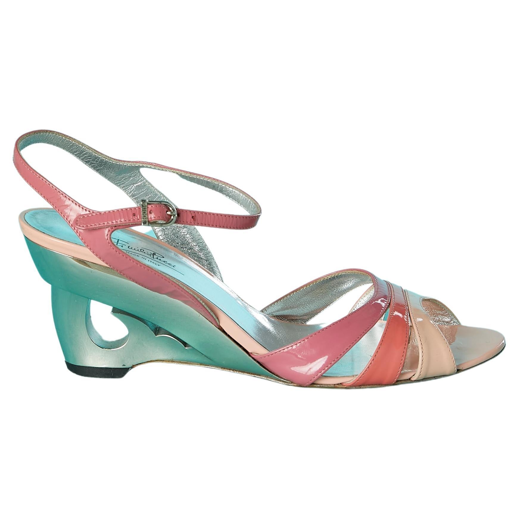 Pink patent leather sandals with sculpture heel Emilio Pucci  For Sale