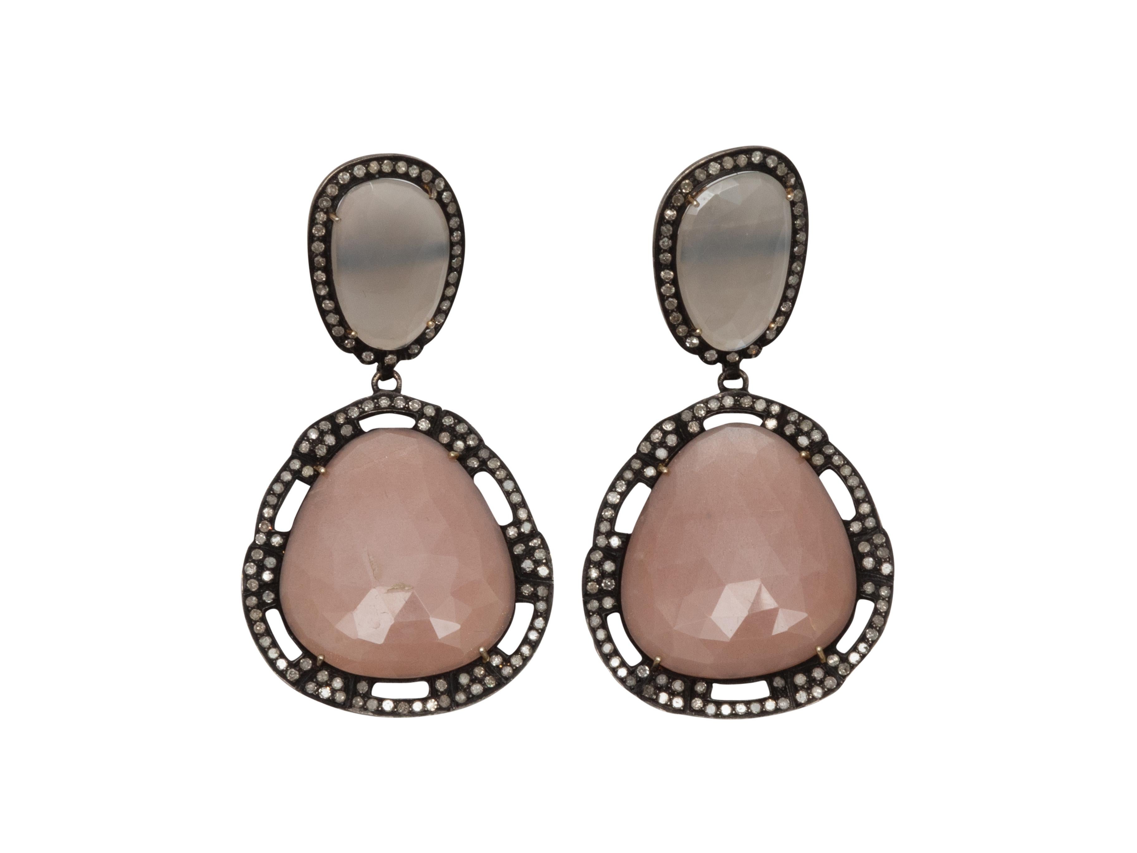 Product Details: Pink gemstone and pave diamond drop earrings by Bavna. 1.5