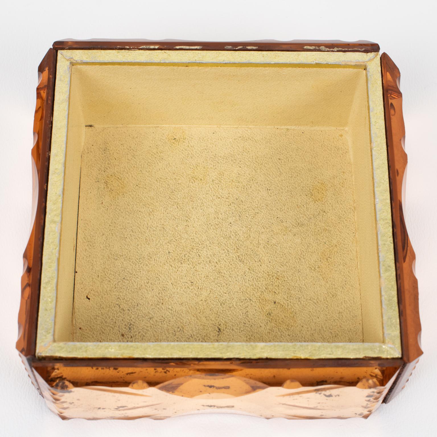 Rosa Pfirsich-Dekoschachtel aus verspiegeltem Glas, Frankreich 1940er Jahre im Angebot 4