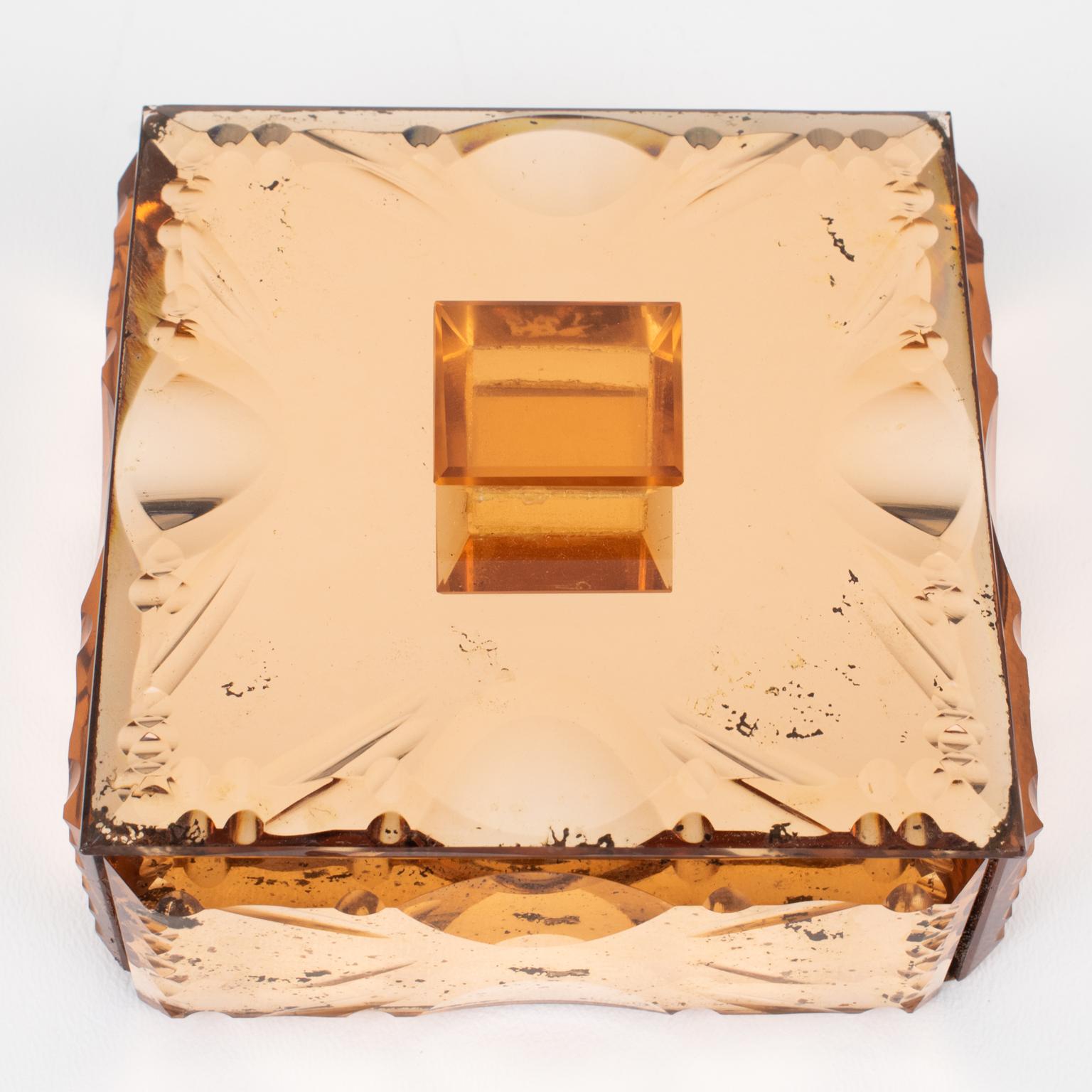 Pink Peach Mirrored Glass Decorative Box, France 1940s For Sale 4