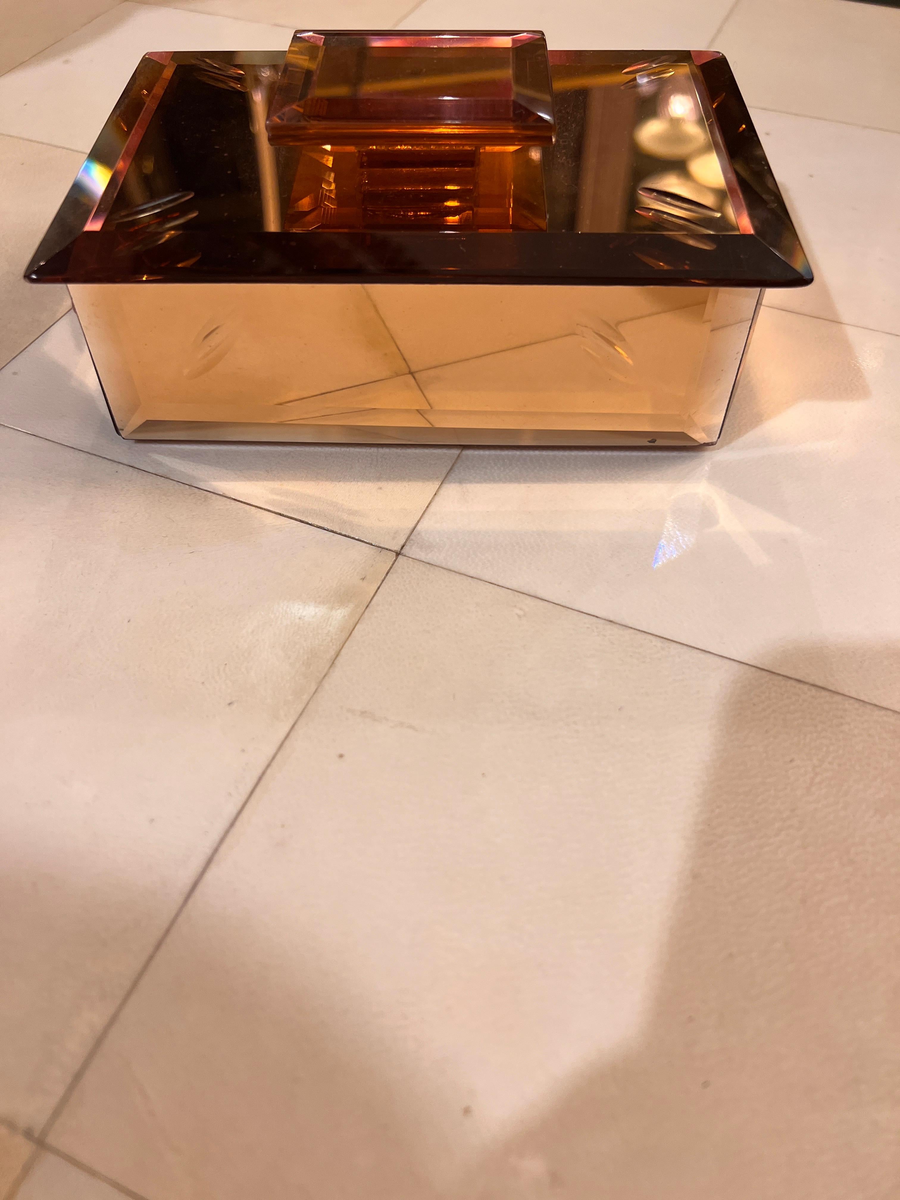 Boîte décorative en verre miroir rose pêche France 1940s Bon état - En vente à Florence, IT