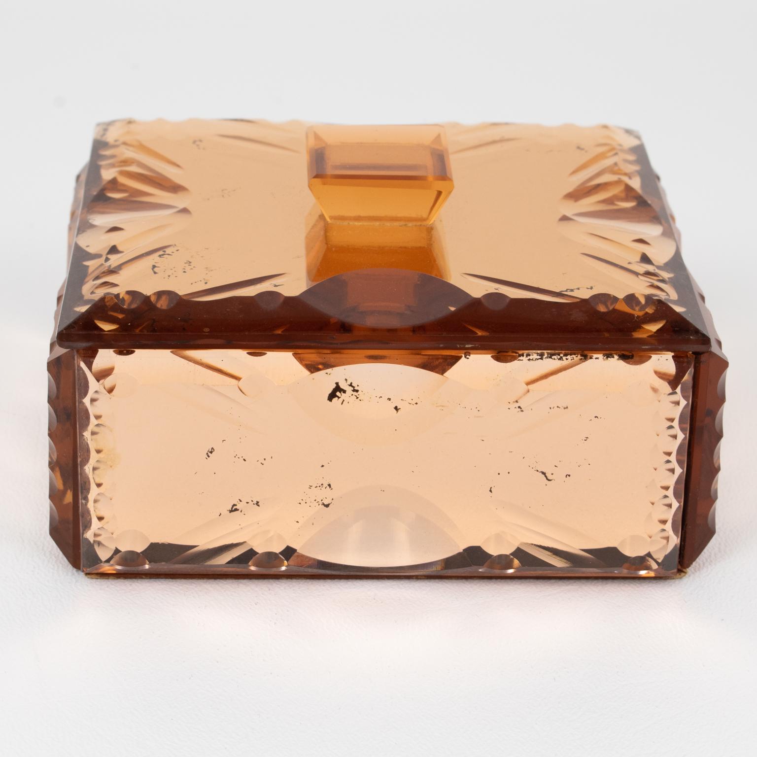 Caja Decorativa de Cristal Espejado Rosa Melocotón, Francia Años 40 mediados del siglo XX en venta