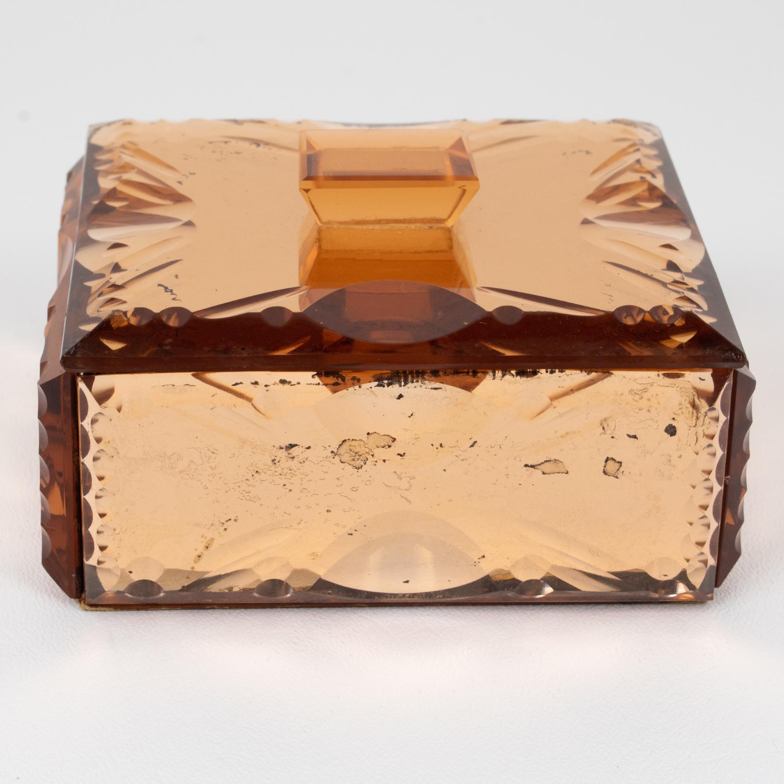 Caja Decorativa de Cristal Espejado Rosa Melocotón, Francia Años 40 Vidrio en venta