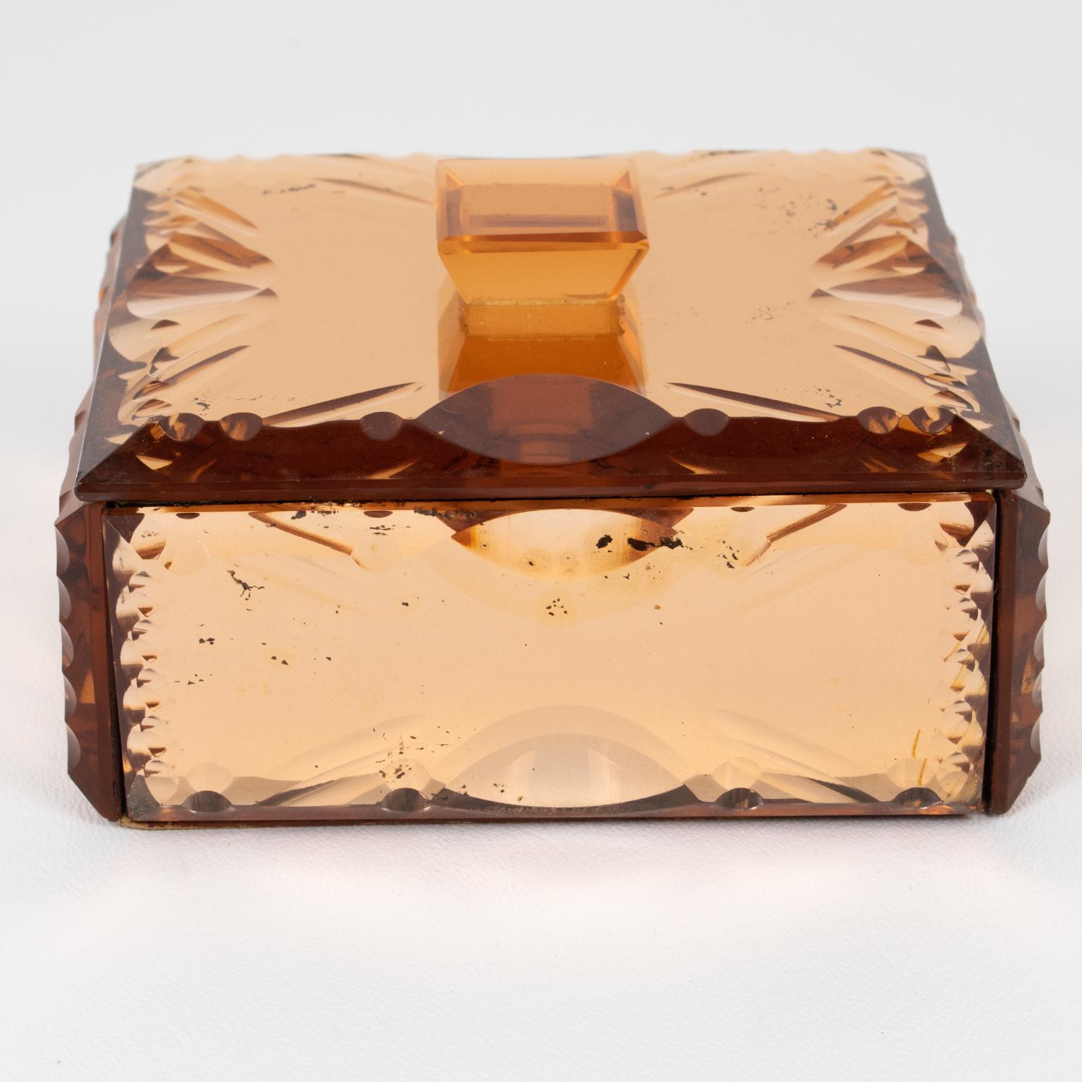 Caja Decorativa de Cristal Espejado Rosa Melocotón, Francia Años 40 en venta 1
