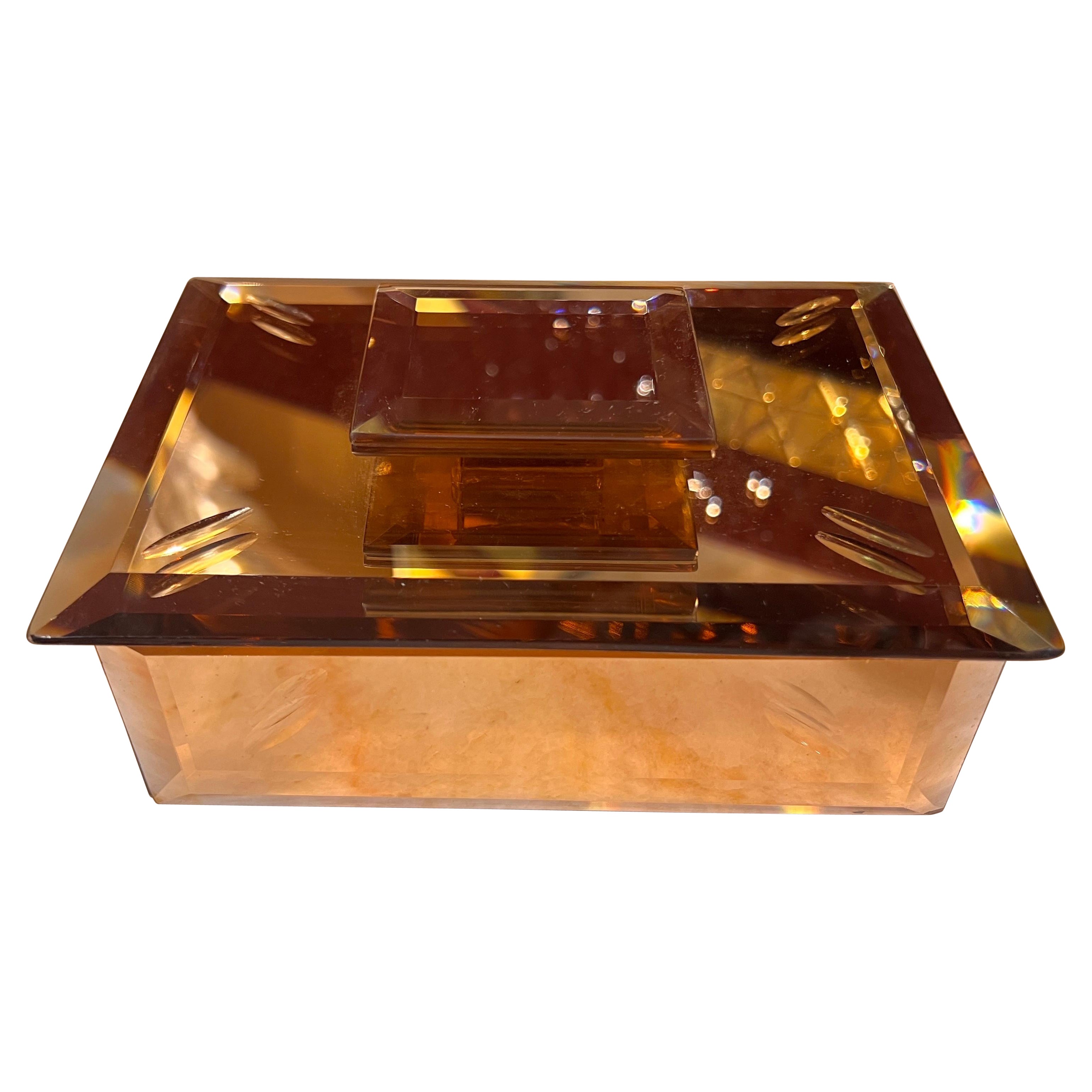 Pink Peach Mirrored Glass Decorative Box France 1940s