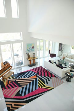 Rug Folded-Silk Modern Pink Peach Red Blue Wool Geometric carpet Stripe Colorful