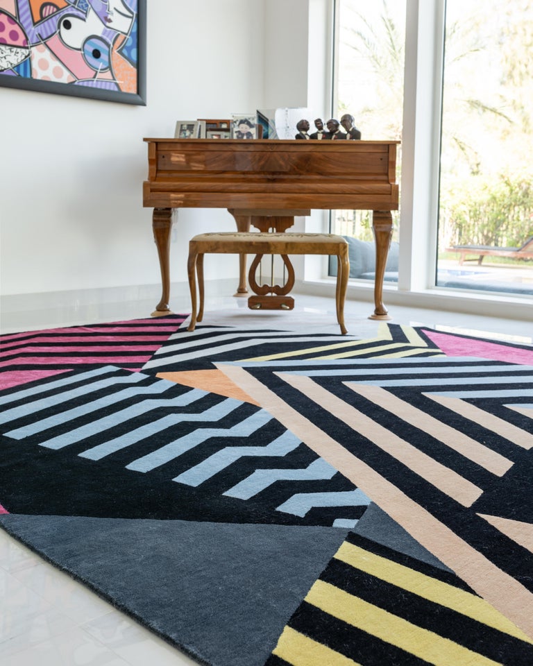 Pink Peach Wool Rug with Geometric Shapes by Cecilia Setterdahl for