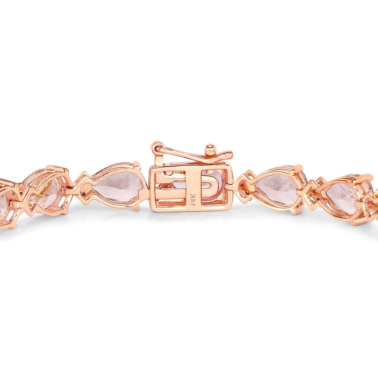 Pink Pear Cut Morganite Tennis Bracelet Diamond Links 11.2 Carats 14K Rose Gold In Excellent Condition For Sale In Laguna Niguel, CA