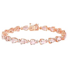 Bracelet tennis à maillons en or rose 14 carats avec Morganite rose taille poire et diamants 11,2 carats
